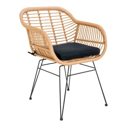 Chaise De Jardin En Rotin Synthétique Avec Accoudoirs Et Coussin D'assise (lot De 2) Ibiza