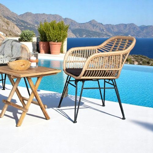 Chaise De Jardin En Rotin Synthétique Avec Accoudoirs Et Coussin D'assise (lot De 2) Ibiza