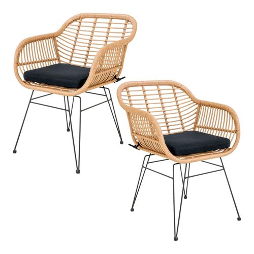 Chaise De Jardin En Rotin Synthétique Avec Accoudoirs Et Coussin D'assise (lot De 2) Ibiza