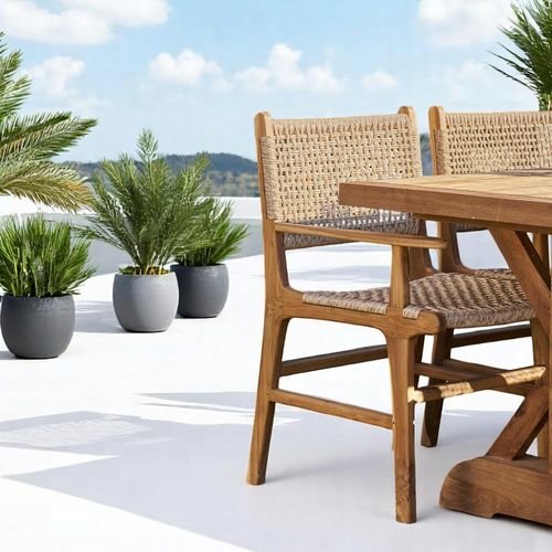 Chaise De Jardin En Teck Et Résine Tressée Avec Accoudoirs (lot De 2) Mendoza