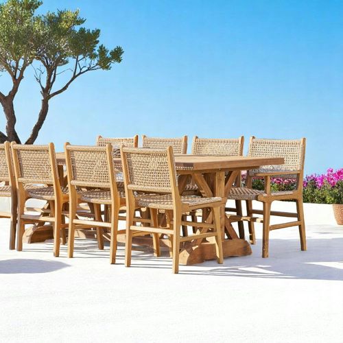 Chaise De Jardin En Teck Et Résine Tressée Avec Accoudoirs (lot De 2) Mendoza