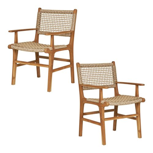 Chaise De Jardin En Teck Et Résine Tressée Avec Accoudoirs (lot De 2) Mendoza