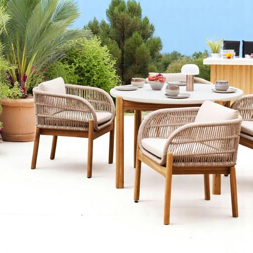 Chaise De Jardin En Bois D'acacia Et Corde Tressée (lot De 2) Mendoza