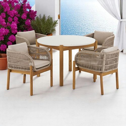Salon De Jardin En Bois D'acacia Et Corde Tressée (1 Table De Jardin D.120 Cm Et 4 Sièges) Mendoza