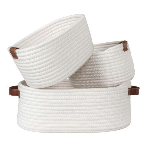 Panier De Rangement En Coton Avec Poignées Marron (lot De 3)