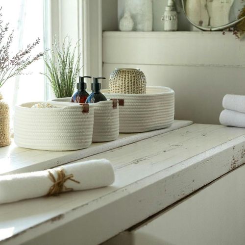 Panier De Rangement En Coton Avec Poignées Marron (lot De 3)