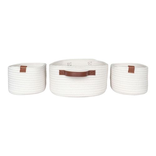 Panier De Rangement En Coton Avec Poignées Marron (lot De 3)