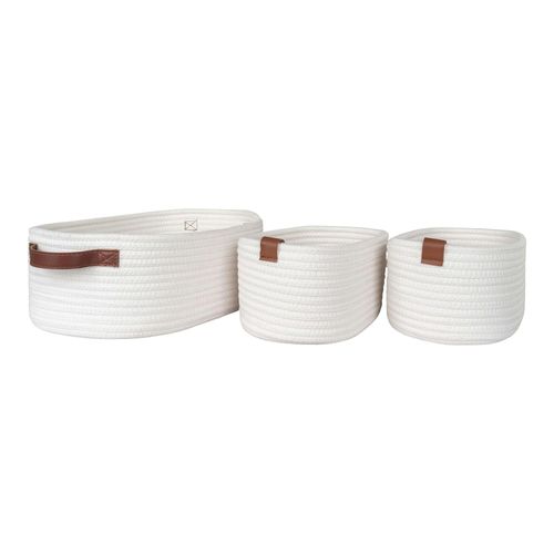 Panier De Rangement En Coton Avec Poignées Marron (lot De 3)