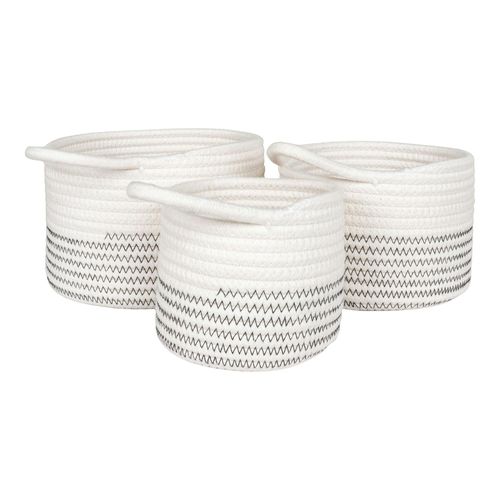 Panier De Rangement En Coton Avec Motif Zigzag Noir (lot De 3)