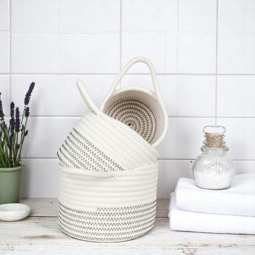 Panier De Rangement En Coton Avec Motif Zigzag Noir (lot De 3)