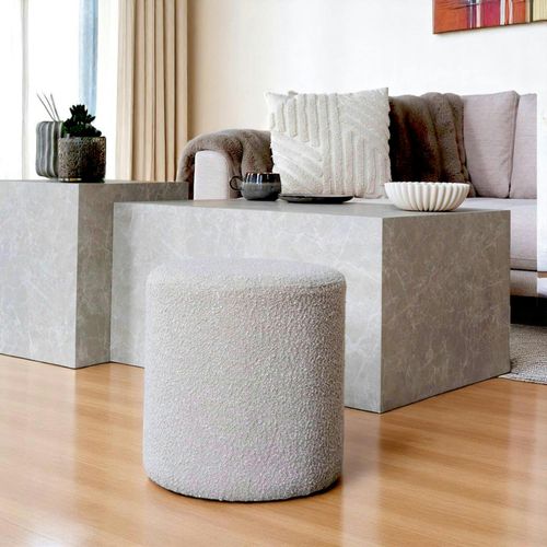 Pouf Rond Beige En Tissu Bouclette Bruges