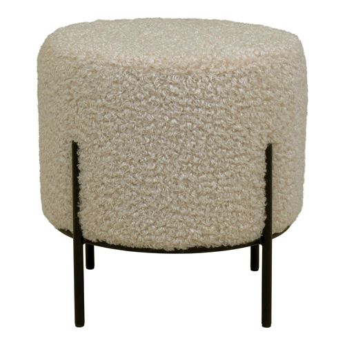Pouf Rond Taupe Effet Fourrure Avec Pieds En Métal Noir Bruges