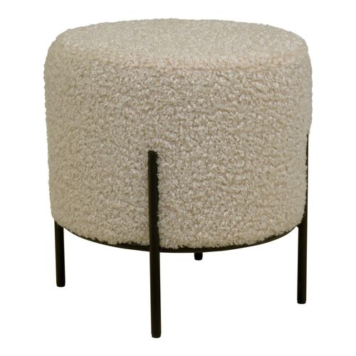 Pouf Rond Taupe Effet Fourrure Avec Pieds En Métal Noir Bruges