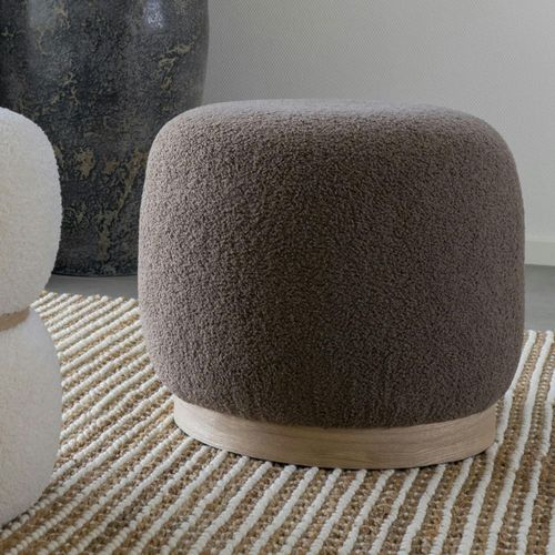 Pouf Rond Marron Effet Fourrure Sur Base Bois Bruges