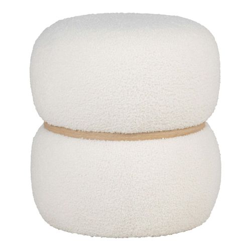 Pouf De Salon Blanc Effet Fourrure Avec Cerclage Bois Bruges