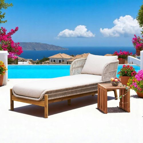 Bain De Soleil En Bois D'acacia Et Corde Avec Dossier Montant Mendoza