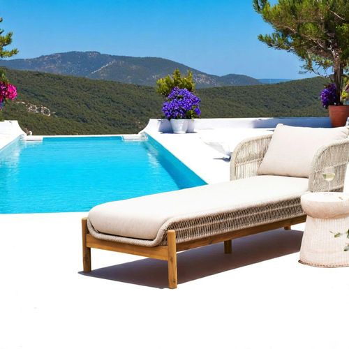 Bain De Soleil En Bois D'acacia Et Corde Avec Dossier Montant Mendoza