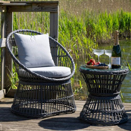 Salon De Jardin En Rotin Synthétique Gris (2 Fauteuils Et 1 Petite Table Ronde) Mendoza