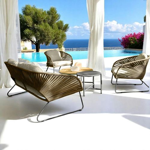 Salon De Jardin 4 Places Avec Tables Basses, Couleur Jaune Pâle Mendoza