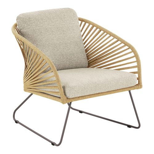 Salon De Jardin 4 Places Avec Tables Basses, Couleur Jaune Pâle Mendoza