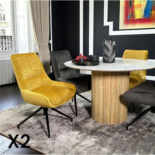 Chaise Pivotante Retro En Velours Moutarde (lot De 2) Palerme