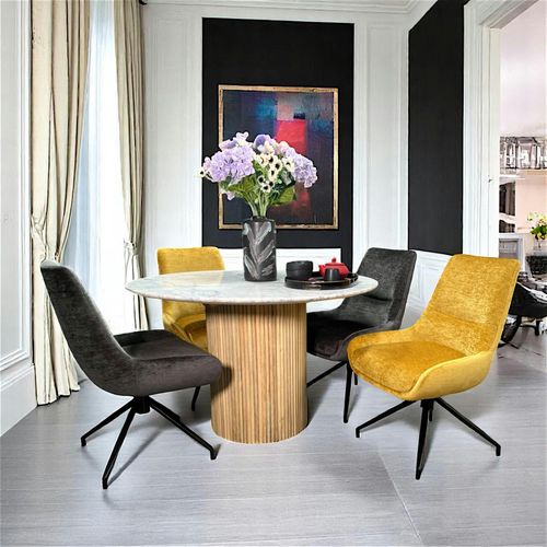 Chaise Pivotante Retro En Velours Moutarde (lot De 2) Palerme