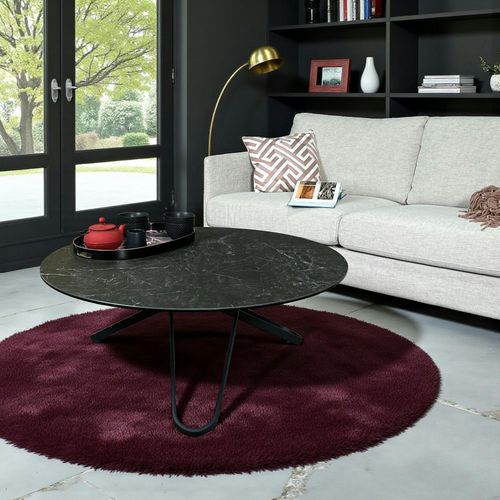 Table Basse Ronde En Céramique Marbrée Anthracite Lombardie