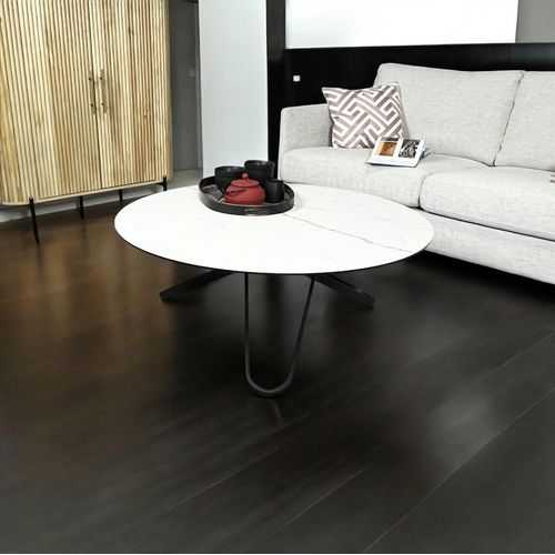 Table Basse Ronde En Céramique Marbrée Blanche Lombardie