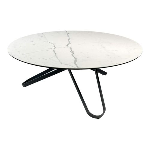 Table Basse Ronde En Céramique Marbrée Blanche Lombardie