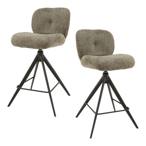 Tabouret De Bar Pivotant En Bouclette Taupe (lot De 2) Galway