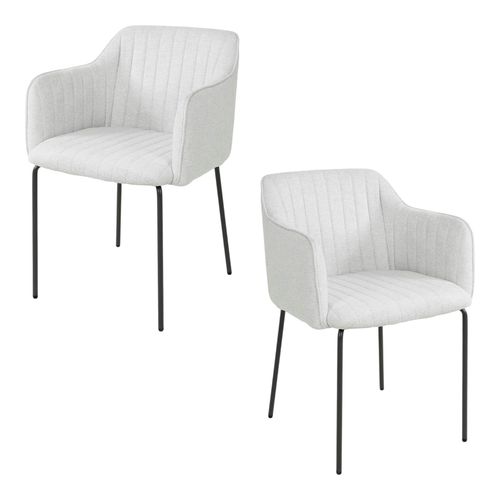 Fauteuil De Table Blanc En Tissu à Larges Côtes (lot De 2) Nova