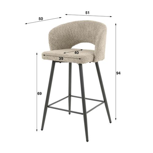Tabouret De Bar En Tissu Bouclette Gris Avec Dossier Ouvert (lot De 2) Galway
