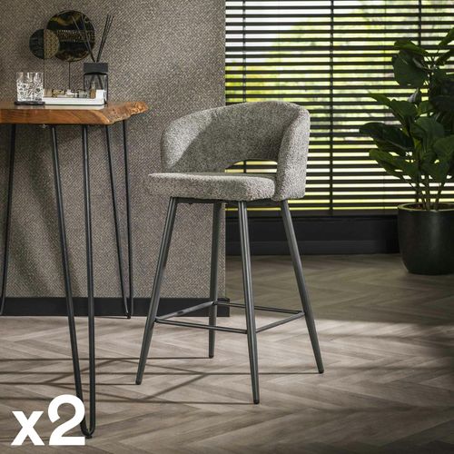 Tabouret De Bar En Tissu Bouclette Gris Avec Dossier Ouvert (lot De 2) Galway