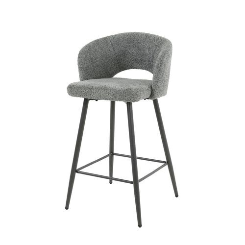 Tabouret De Bar En Tissu Bouclette Gris Avec Dossier Ouvert (lot De 2) Galway