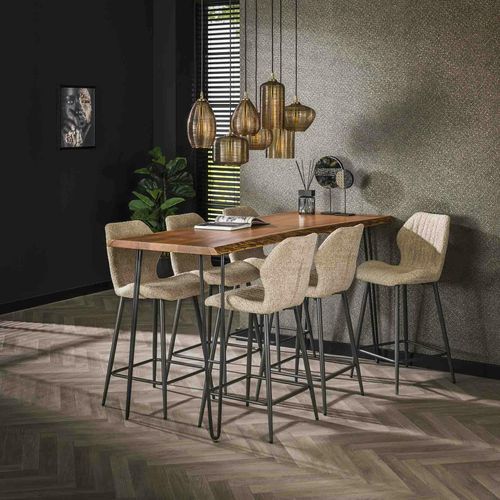 Chaise De Bar Beige En Bouclette Avec Repose-pieds (lot De 2) Galway