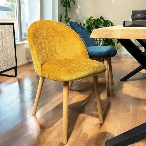 Chaise Scandinave En Bois Et Velours Moutarde (lot De 2) Etna