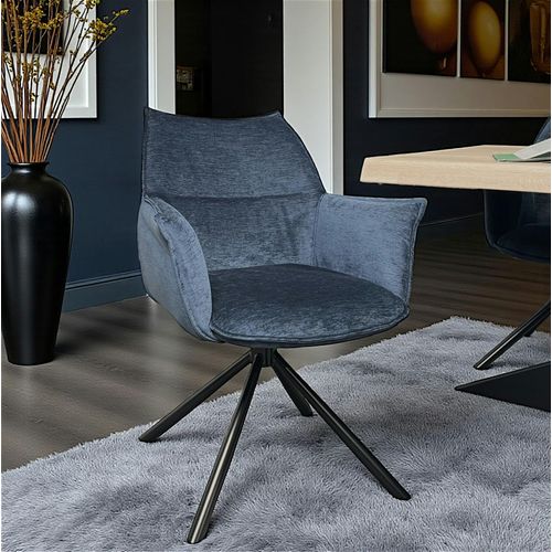 Fauteuil De Table En Velours Bleu Avec Retour (lot De 2) Palerme