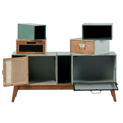 Commode Bleue/verte 2 Tiroirs 2 Portes 4 Niches Lamphun