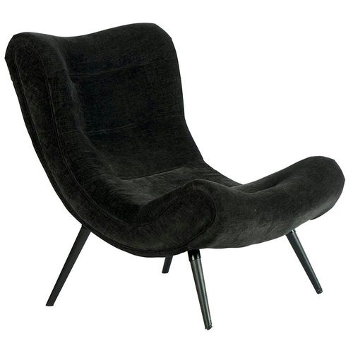Fauteuil Et Pouf Assortis Tissu Noir Malmoe