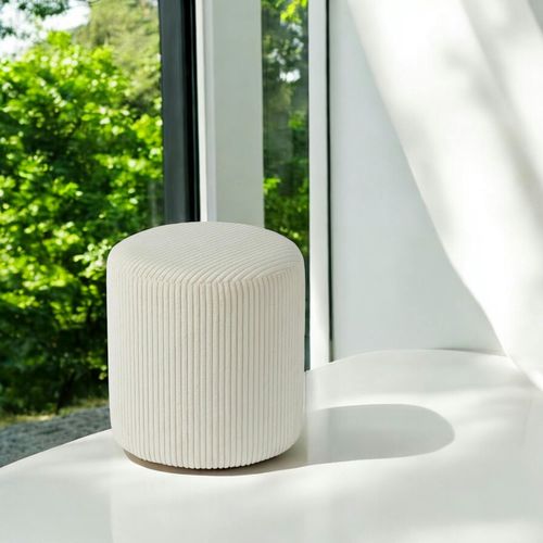 Pouf Rond Velours Côtelé Blanc (lot De 2) Malmoe