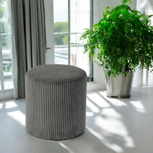 Pouf Rond Velours Côtelé Gris (lot De 2) Malmoe