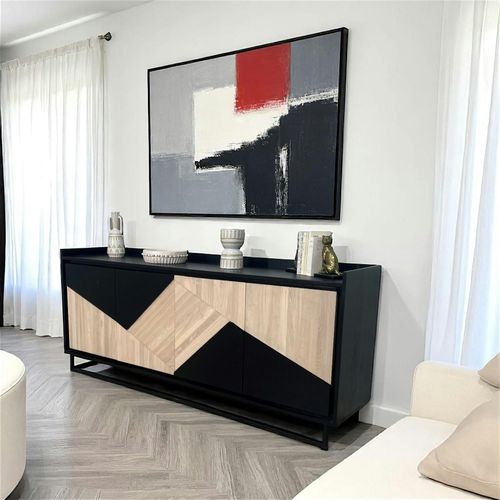 Buffet 4 Portes Bois Noir Et Blanc Anina