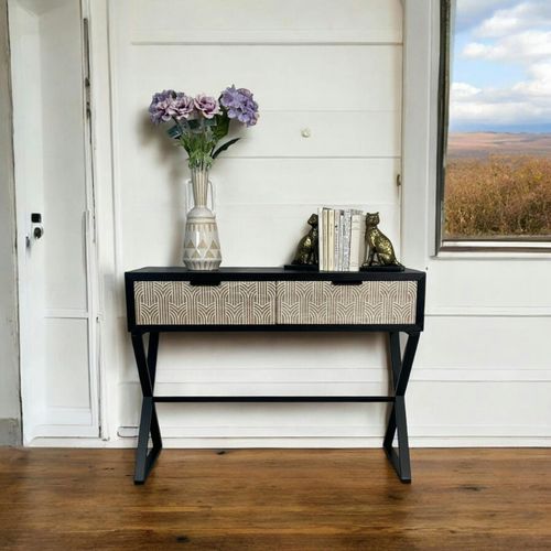 Console 2 Tiroirs Bois Et Métal Décor Art-déco