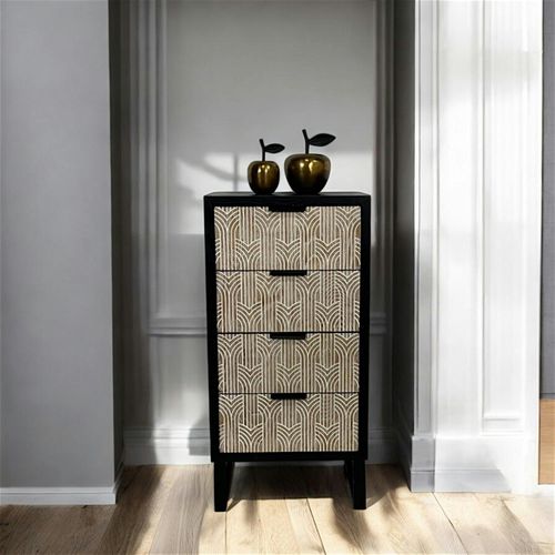 Commode 4 Tiroirs Bois Et Métal Décor Oriental