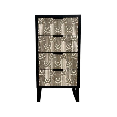 Commode 4 Tiroirs Bois Et Métal Décor Oriental