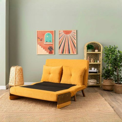 Canapé-lit D'appoint En Velours Moutarde, 2 Places Loja