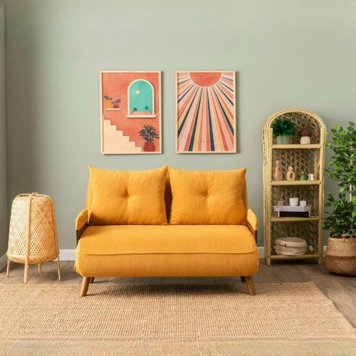 Canapé-lit D'appoint En Velours Moutarde, 2 Places Loja