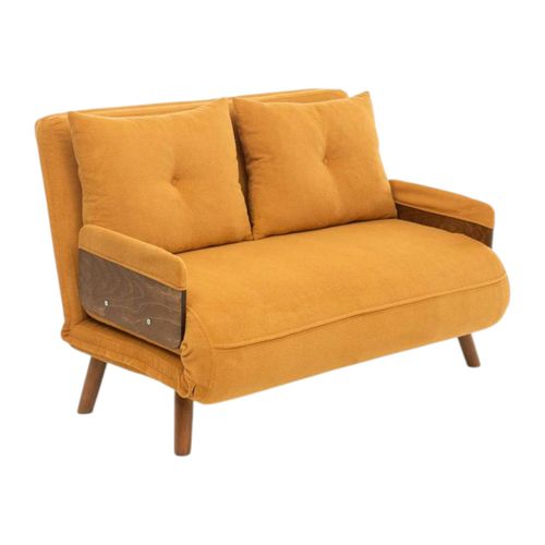 Canapé-lit D'appoint En Velours Moutarde, 2 Places Loja