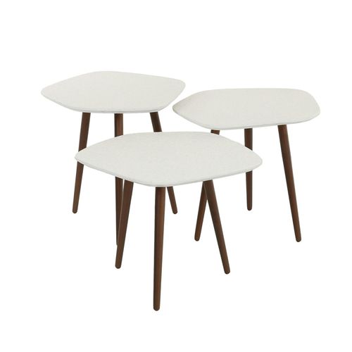 Table D'appoint Blanche En Marbre Composite Forme Galet (lot De 3) Taj