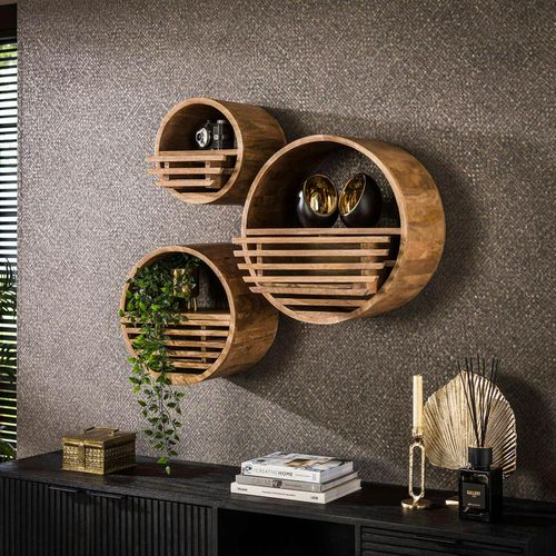 Etagère Murale Ronde 1 Tiroir Bois De Manguier D. 30 Cm Delhi